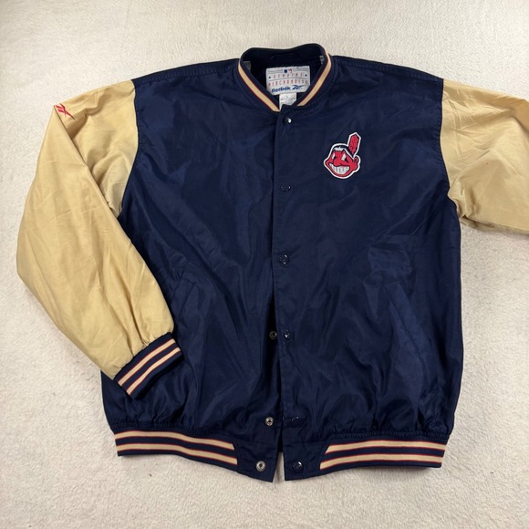 Cleveland Indians Vintage Reebok MLB Full Snap Bomber Jacket Men's L Baseball - Picture 1 of 10
